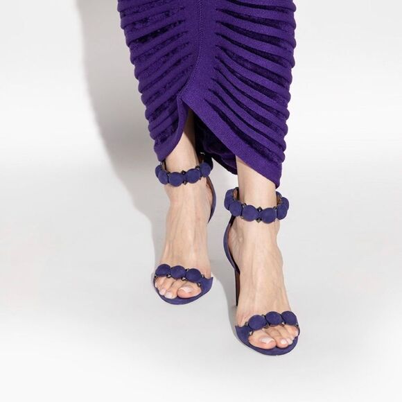 Alaia Bombe 90 Ankle-Strap Studded Suede Leather Sandals size 36.5 - Picture 3 of 16